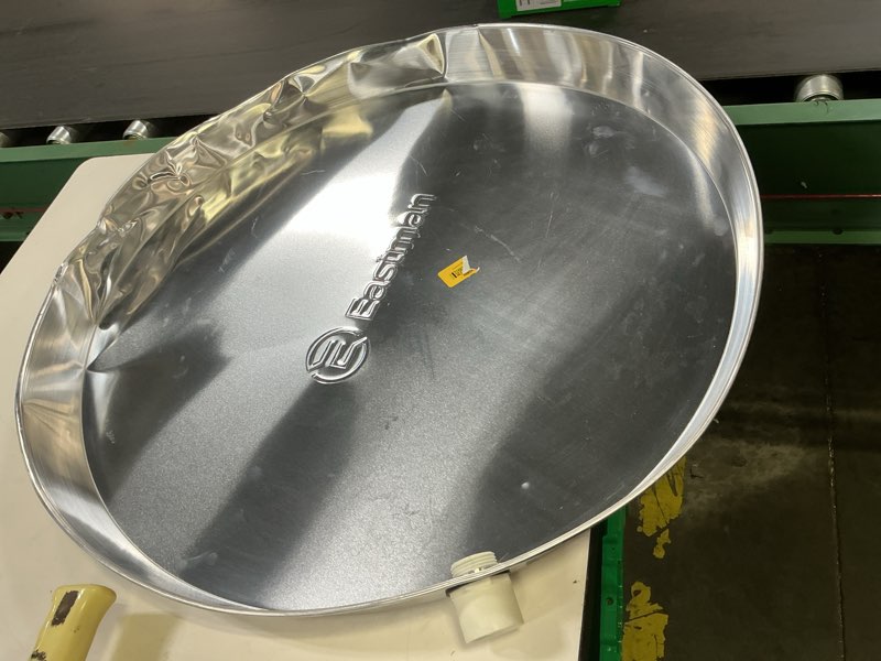 Condition photo showing As Is for eastman 26-in id aluminum water heater drain pan with pvc