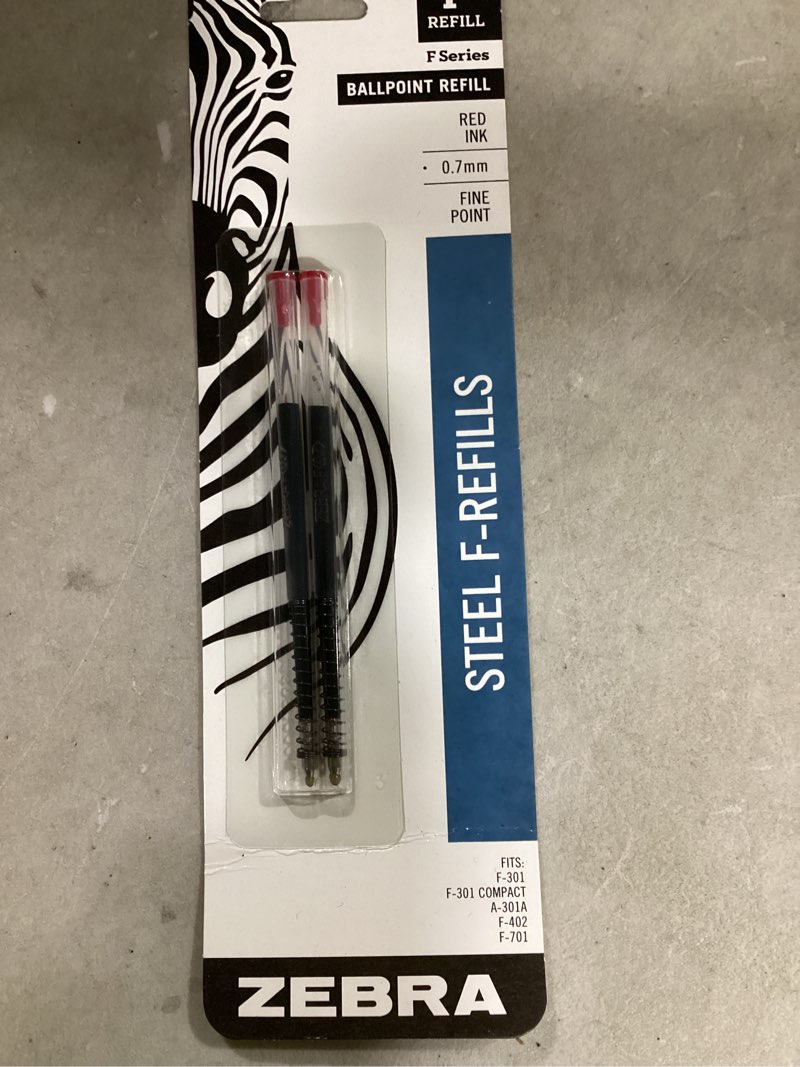 Condition photo showing New/Like New for Zebra Pen F-Series Stainless Steel Ballpoint Refill, 2-Pack Red Ink, 0.7mm Fine Point, Smooth Writing Performance, Ideal for Editing and Markups (85532) 2 Red