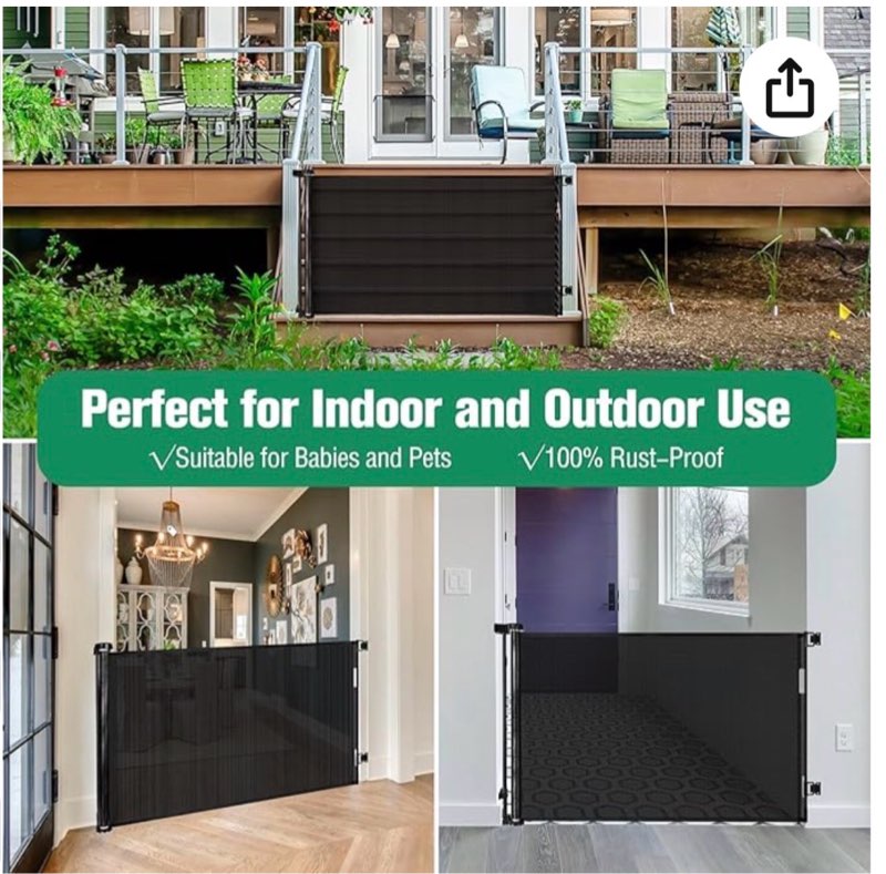 55 inch retractable baby gates for doorways retractable dog gate outdoor gates for decks indoor long baby gate retractable pet gate, child gate for stairs, porches, black