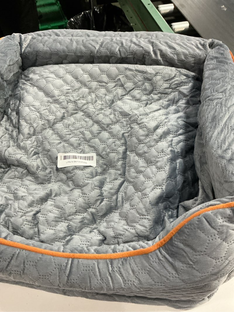 Condition photo showing As Is for dog car seat - memory foam dog booster seat for small dogs up to 25lbs-elevated pet car seat with storage pockets and dog seat belt-soft pet travel bed for front & back seats-removable washable-grey