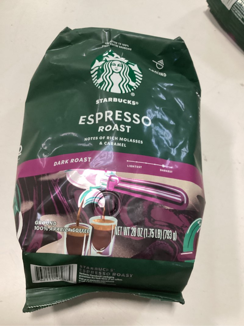 Condition photo showing New/Like New for Starbucks Ground Coffee, Dark Roast Coffee, Espresso Roast, 100% Arabica, 1 bag (28 oz) 28 Ounce (Pack of 1)