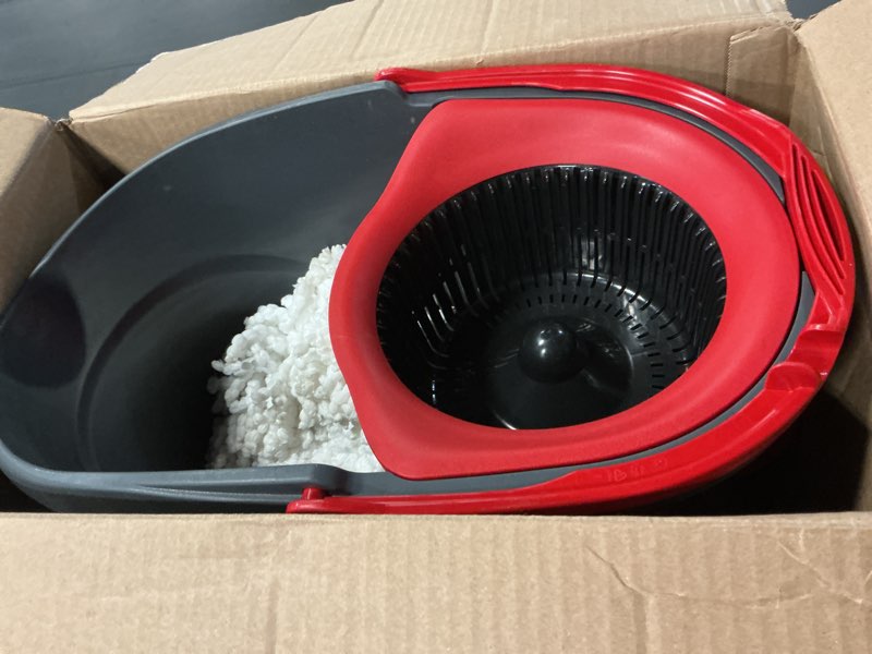 Condition photo showing As Is for O-Cedar EasyWring Microfiber Spin Mop, Bucket Floor Cleaning System, Red, Gray, Standard Easywring Spin Mop & Bucket