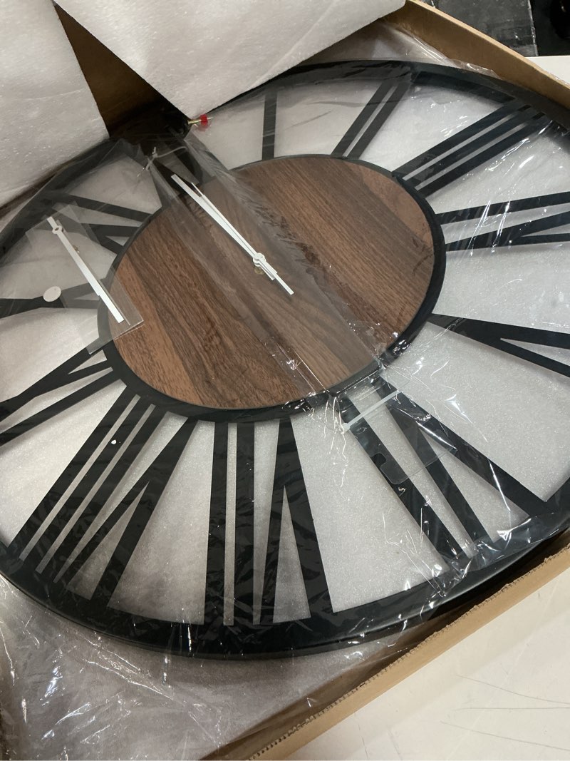 Condition photo showing Good Condition for LEIKE Large Wall Clocks for Living Room,Silent,Non Ticking,Battery Operated Oversized Vintage Round Modern Wood Wall Clock for Bedroom,Farmhouse,Office Home Decor-24 Inch(Black-Roman Numerals) 24 IN Black Wood-roman Number