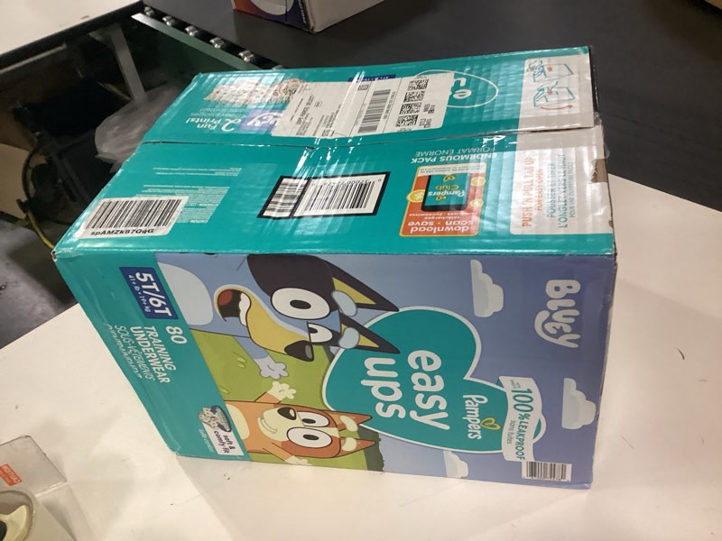 Condition photo showing New/Like New for Pampers Training Pants - Easy Ups Boys & Girls Bluey - Size 5T-6T, 80 Count, Children's Potty Underwear (Packaging May Vary) 5T-6T 80
