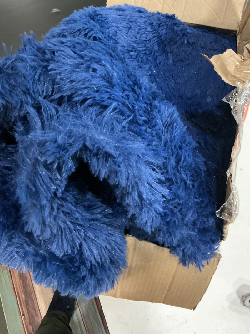 Condition photo showing Good Condition for duduta navy blue faux sheepskin fur rug 3x5 ft, fluffy shag bedroom dorm nursery playroom carpet rug non slip washable navy blue 3' x 5'