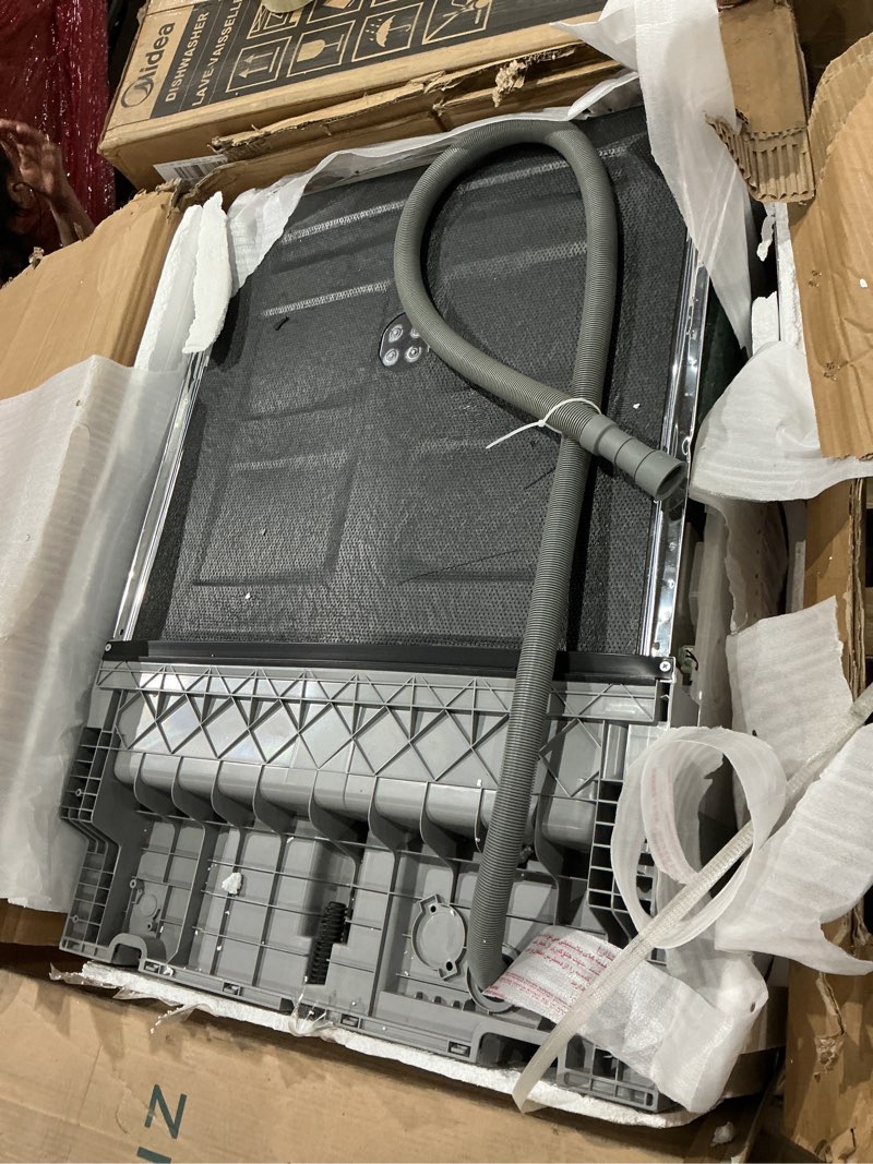 Condition photo showing As Is for honeywell 24 inch dishwasher with 12 place settings, 7 washing cycles, stainless steel and plastic tub, ul/energy star- stainless steel