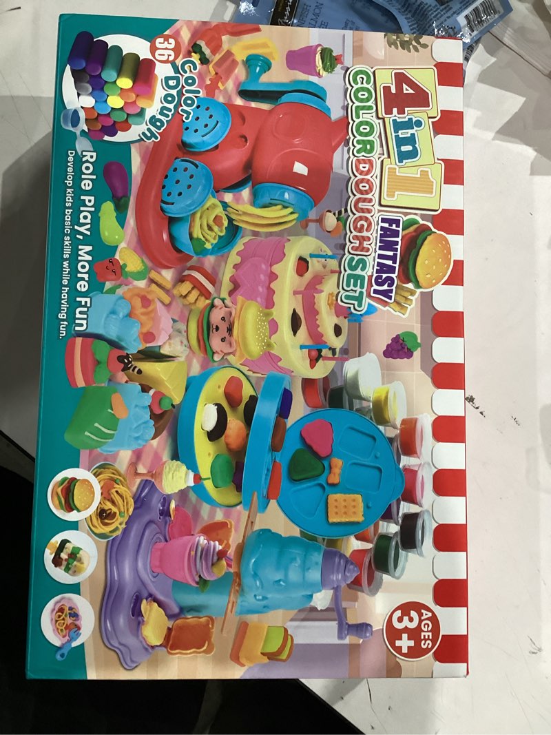 Condition photo showing New/Like New for 104 PCS 4 in 1 Color Dough Kitchen Creations Set: Ice Cream Playset Noodle Hamburger Cake Maker Machine, Art Crafts Dough Tools Kit, Kitchen Creations Food Play Toys for Boys Girls 4-8