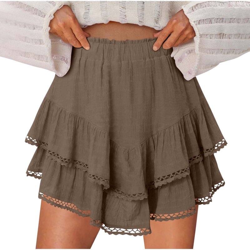 (Size XXL)FAIWAD Skirts for Women Summer Ruffle Tiered Skorts Elastic High Waist Mini Golf Tennis Crochet Shorts Vacation Outfits
