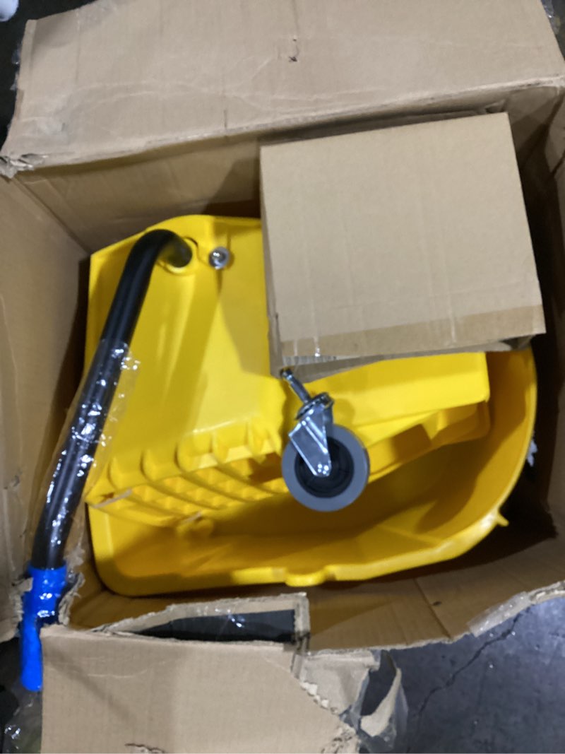 Condition photo showing New/Like New for carlisle foodservice products 26-quart commercial mop bucket with side-press wringer, precision-molded polypropylene, durable wringer, bucket with non-marking casters, 18.5 x 16.5 x 23 inches, yellow