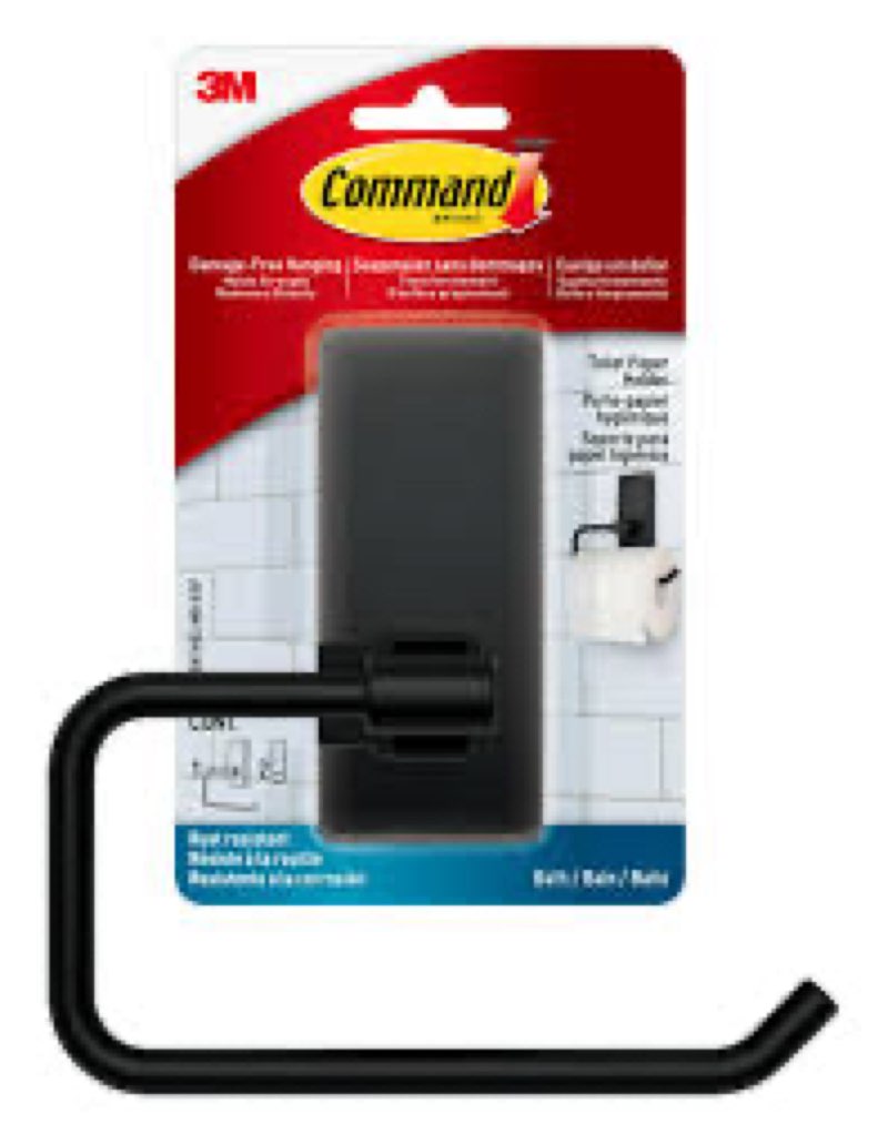 Command Toilet Paper Holder Matte Black with Water Resistant Command Strips, Rust Resistant Bathroom