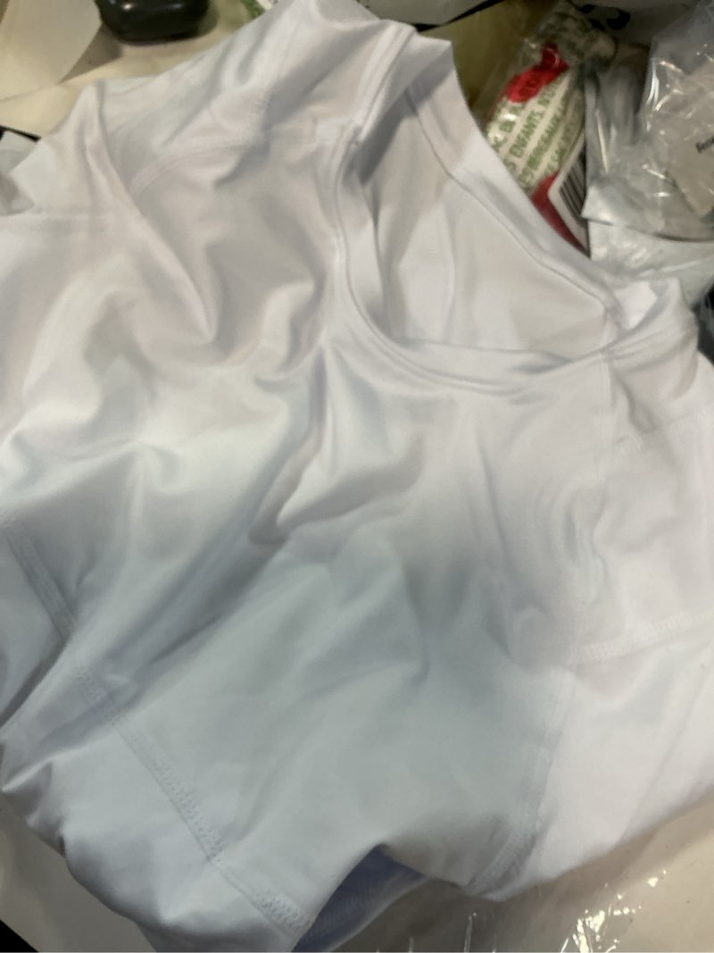 Condition photo showing Good Condition for lgtfy 4d mens compression shirt short sleeve, gynecomastia tummy control back support undershirt, slimming vest medium white