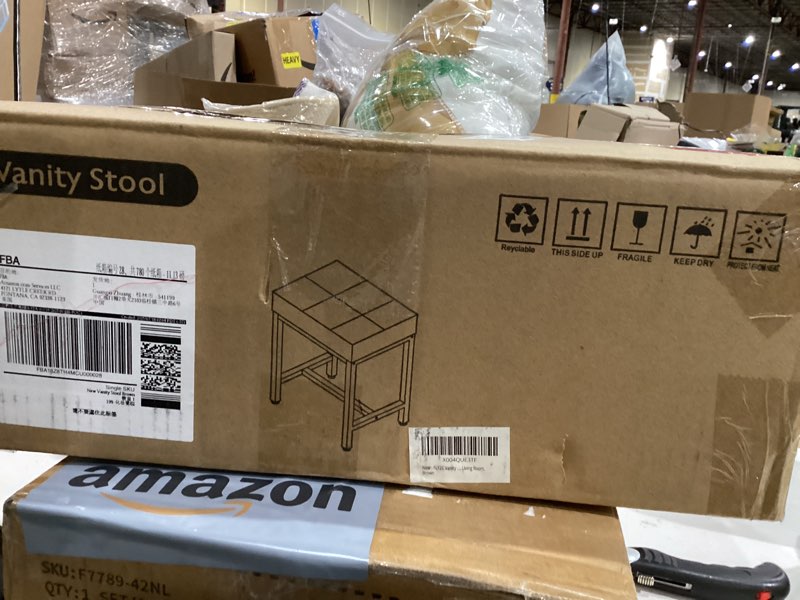 FLYZC Vanity Stool, Vanity Chair for Makeup Room, Square Faux Leather Small Ottoman Foot Stool with 