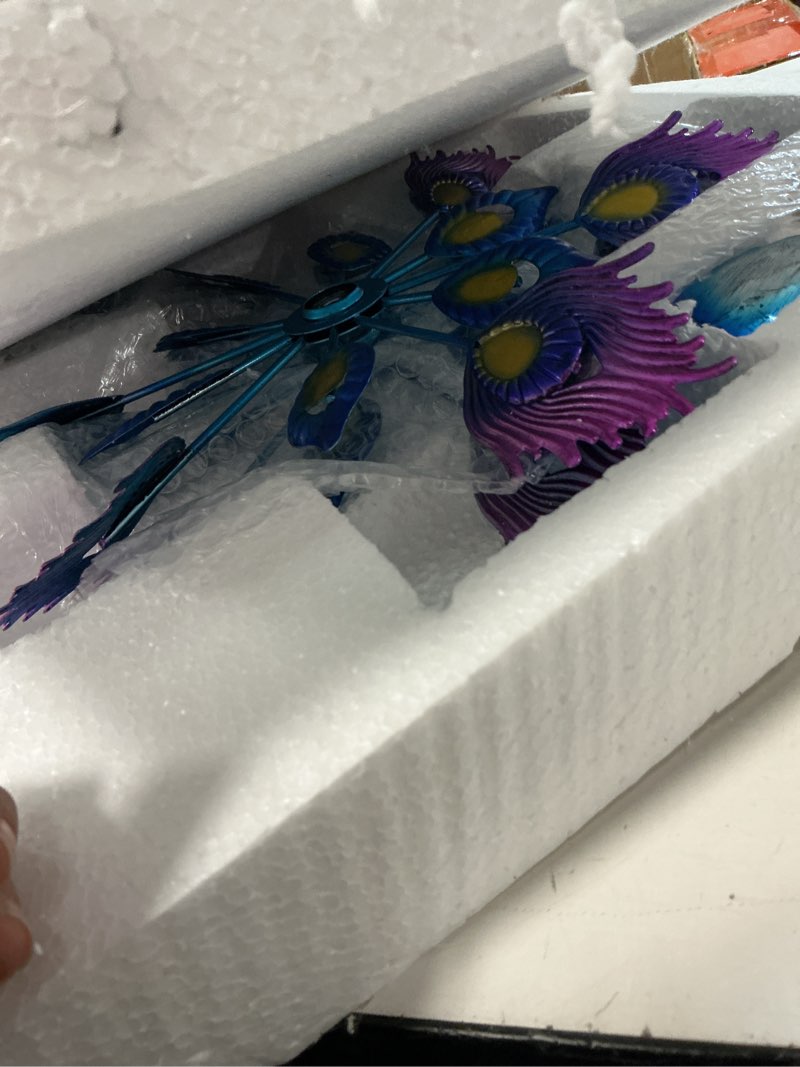 Condition photo showing Good Condition for Alpine Corporation SLL2430 Double Layer Peacock Kinetic Wind Spinner Garden Stake, Colorful Statement Garden Décor, 55" H