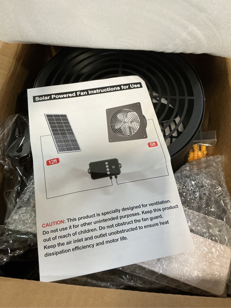 Condition photo showing Good Condition for 10-inch 15w solar fan with timer & remote, reversible intake exhaust vent system for chicken coop, greenhouse & shed, aluminum 6-speed airflow with 17ft cable
