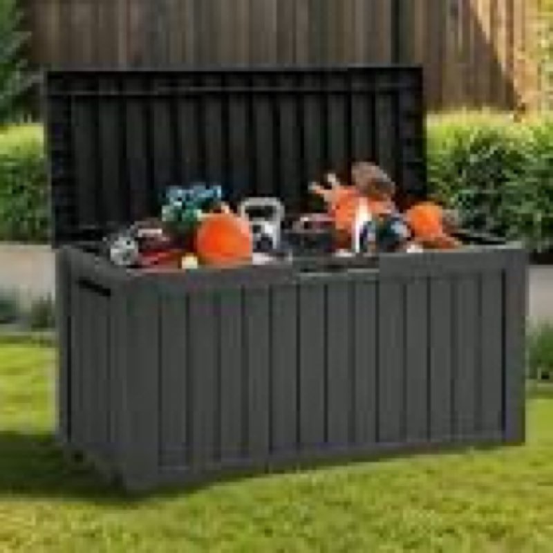 Uforic 72 Gallon Outdoor Resin Deck Box,Waterproof & Lockable Storage Box for Garden Patio, Black