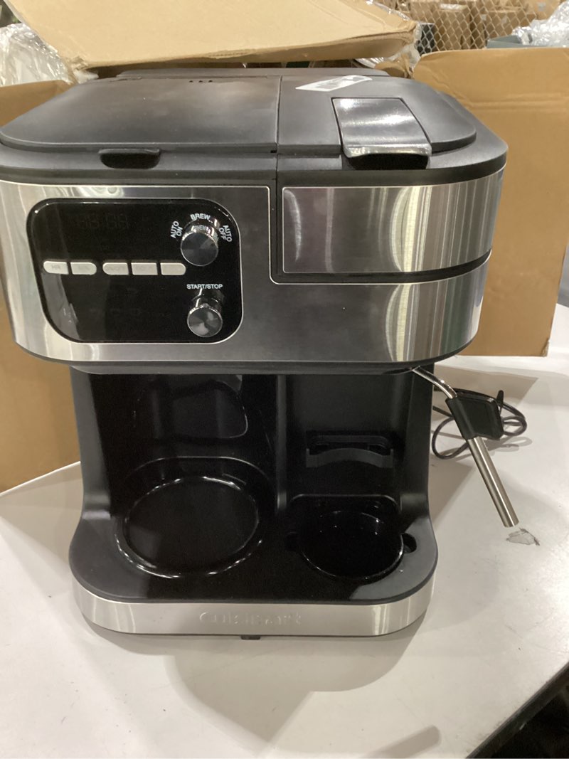 Condition photo showing As Is for NOT TESTED Cuisinart Coffee Center Barista Bar 4-in-1 Coffee Maker, Single-Serve Pods Compatible, Coffeemaker, Three Brewing Sizes, SS-4N1NAS, Black Black 12-Cup