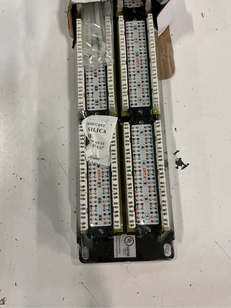 Condition photo showing Good Condition for cable matters [ul listed] 48 port patch panel rackmount or wall mount 19-inch, 2u cat6 network patch panel for 10 gigabit ethernet, 110 or krone impact tools compatible regular