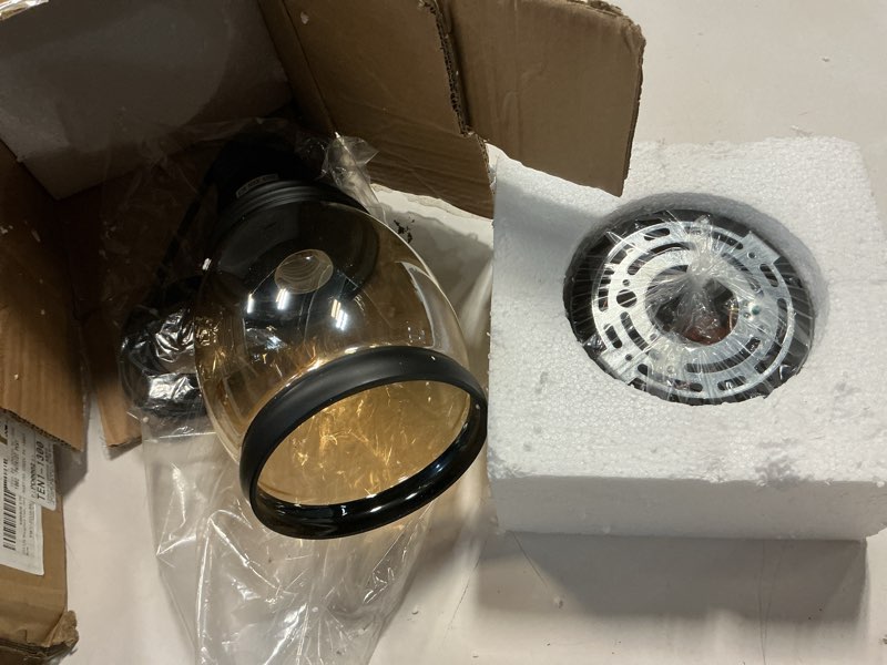 Condition photo showing As Is for farm pendant lamps, kitchen island, kitchen lighting fixtures, vintage dining room light accessory with 1 e26 bulb sockets, black metal chandelier and glass jar, ceiling hanging lighting fixtures model a