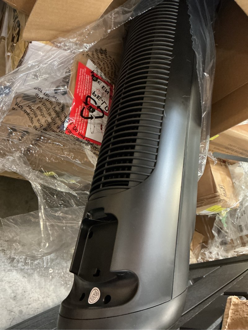 Condition photo showing As Is for honeywell 40" black quiet set oscillating tower fan, 30ft air circulation power, 5 speed, auto off timer, hyf260b