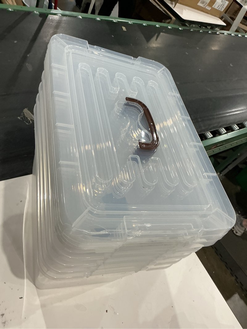Condition photo showing Good Condition for lies are cracked 32 qt plastic storage bins with lids large stackable storage containers for organizing clear storage box for laundry, closet, kitchen.5 packs