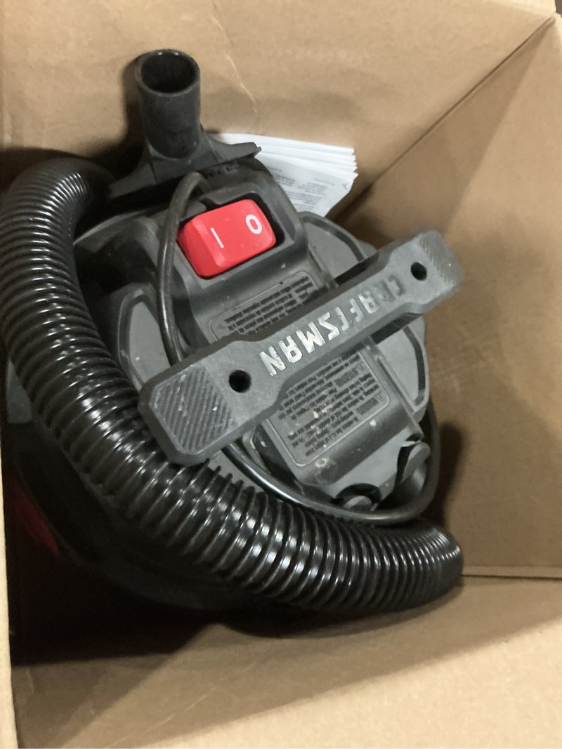 Condition photo showing As Is for craftsman cmxevbe17250 2.5 gallon 2.5 peak hp wet dry vac, portable shop vacuum wet and dry with filter bag, hose and attachments for cleaning in the home