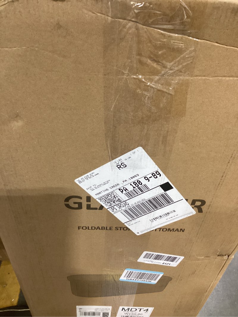 Condition photo showing As Is for GLAXYFUR Oval Storage Ottoman Bench, Sherpa Foot Rest, 43 Inch Folding Chest for Living Room, Bedroo