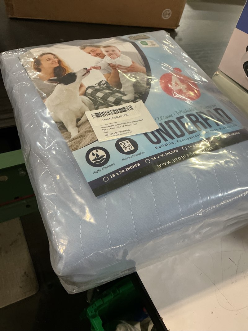 Condition photo showing New/Like New for utopia bedding washable underpads 34" x 52" (pack of 4), waterproof reusable heavy absorbency incontinence bed pads for adults, kids, elderly and pets, bedwetting pads for sofa and couch (blue) 34x52 inch (pack of 4) blue