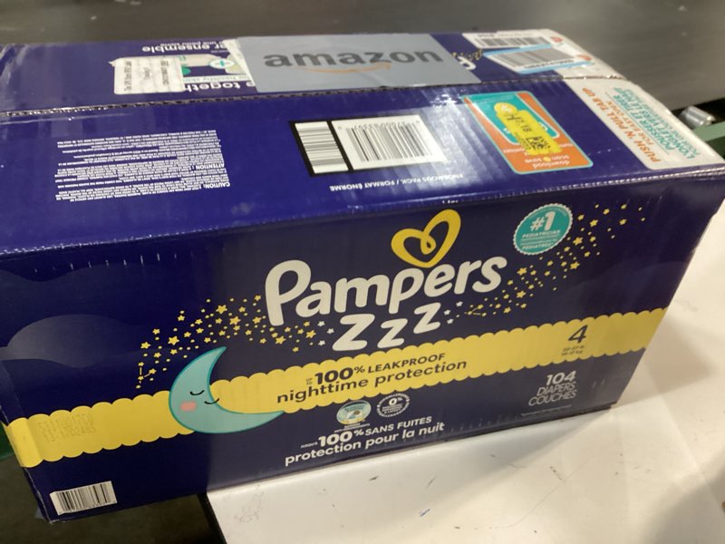Condition photo showing New/Like New for Pampers ZZZ Overnight Diapers, Size 4 (22-37 lbs), 104 Count, Nighttime Protection Disposable Baby Diaper, Night Time Leak and Skin Protection Size 4 104
