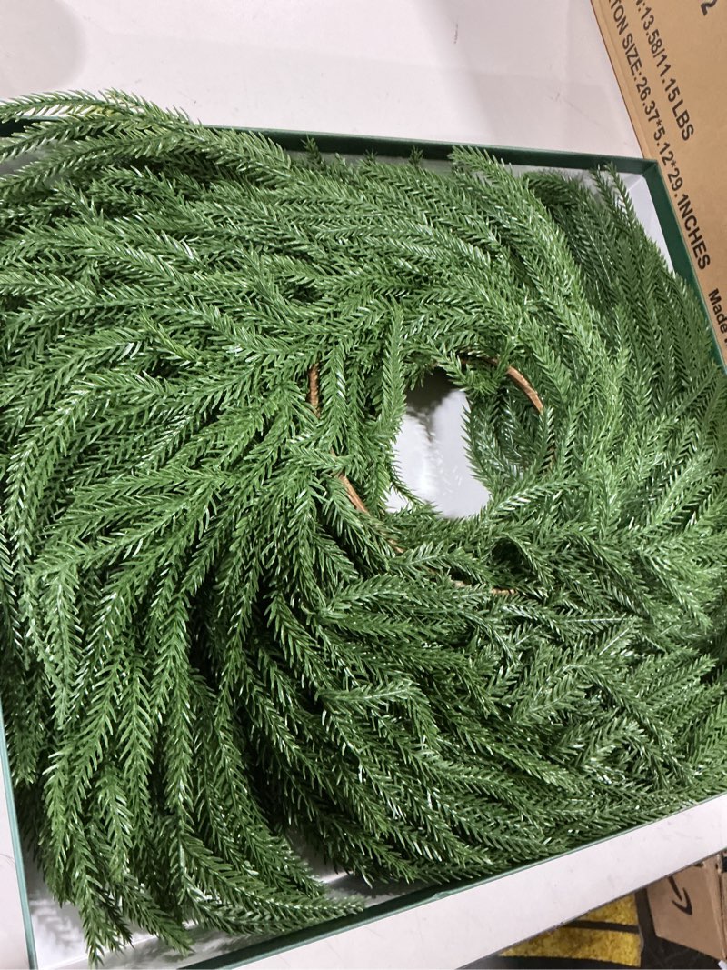 Condition photo showing As Is for 10 Ft Extra Full Christmas Garland, Real Touch Norfolk Pine Garland, Artificial Dense Pine Greenery Garlands for Fireplace, Mantle, Table, Indoor, Outdoor Christmas Decorations, Gift