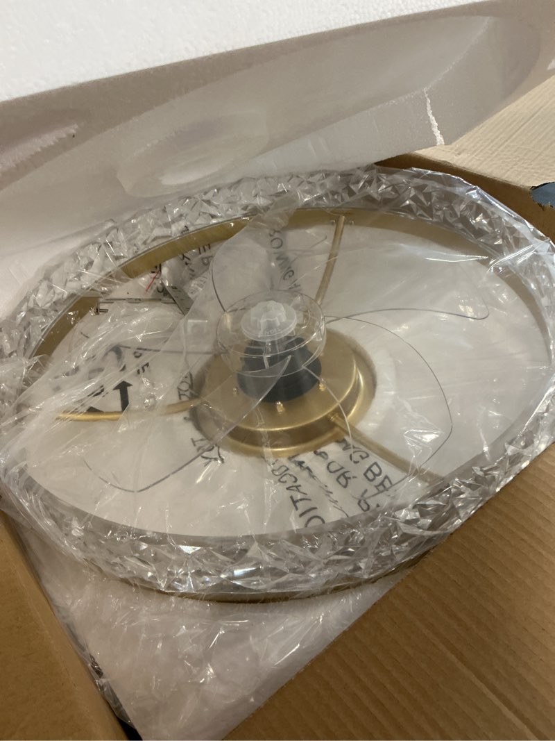Condition photo showing New/Like New for volisun fandelier ceiling fans with lights and remote, 19.7in low profile ceiling fan flush mount, 3000k-6500k dimmable, modern ceiling fans with lights for bedroom, living room, kitchen(gold) gold 19.7 inch