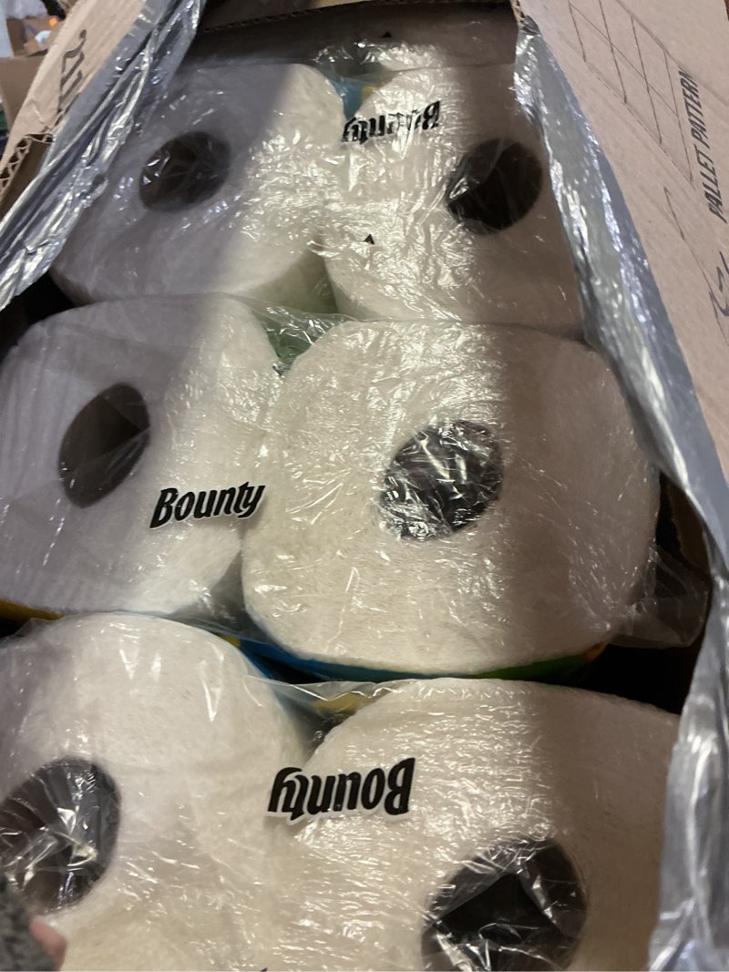 Condition photo showing Good Condition for bounty paper towels quick size, white, 16 family rolls = 40 regular rolls family 16 rolls (107 sheets each)