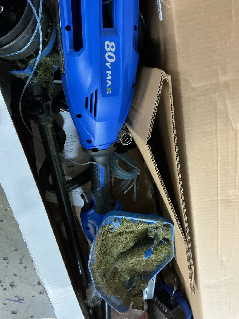 Condition photo showing As Is for kobalt 80-volt 16-in straight shaft attachment capable battery string trimmer edger conversion capable 2.0 ah (battery included) (charger included) item #623439 | model #kst 140xb-06