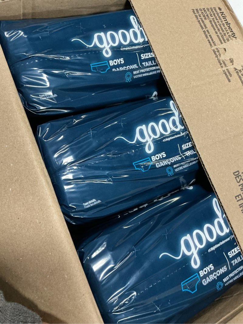Condition photo showing New/Like New for Goodnites Boys' Bedwetting Underwear, Size S/M (43-68 lbs), 99 Ct (3 Packs of 33), Packaging May Vary Small/Medium 99