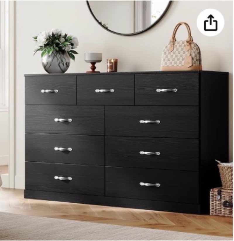 LINSY HOME 9 Drawer Dresser for Bedroom, Modern Farmhouse Wide Chest with Deep Drawers, Curved Profile Design, Large Wood Storage Organizer with Metal Handles for Living Room, Black(similar no same)