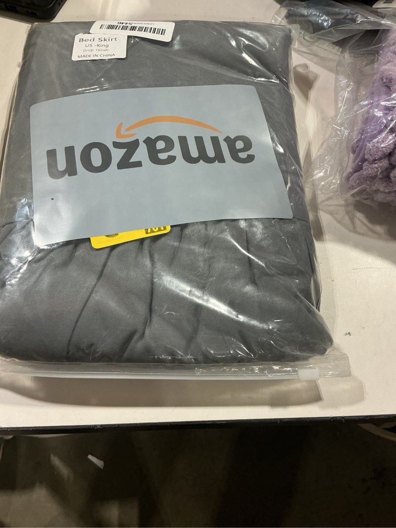 Condition photo showing Good Condition for bed skirt king size ruffled bed skirts with split corners,16 inch drop dust ruffle bed skirt with platform, dark grey, 16" king darkgrey 16''king