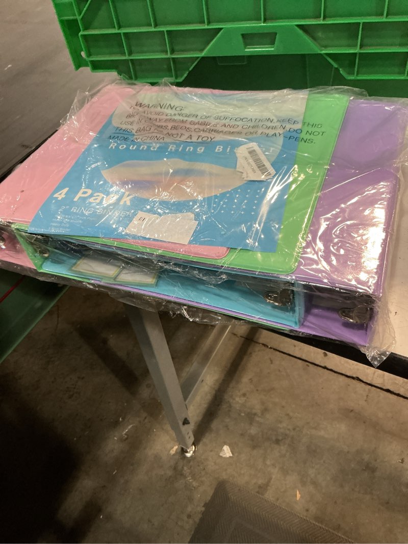 Condition photo showing Good Condition for 2-inch binder 3 ring, round ring with 2 interior pockets, holds 450 sheets letter size paper, durable plastic view binders for school, office, and home 2 in binder 4 pack