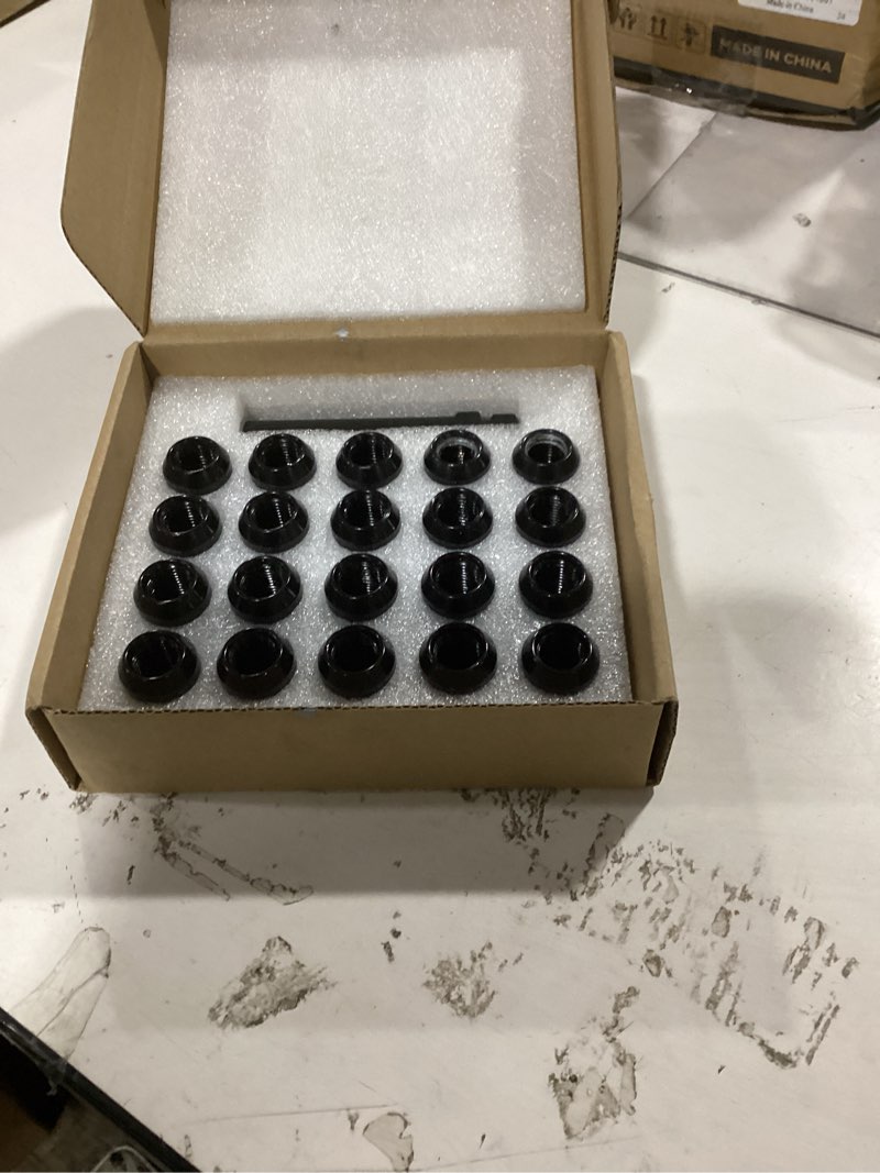 Condition photo showing As Is for gasupply 12x1.25 lug nuts spline black, 12x1.25 closed end acorn tuner lug nuts 1.38" tall conical seat 60 degree for aftermarket wheels, 20 pack+ 1 lug nut lock key socket m12x1.25 20 pack-1.38" tall black