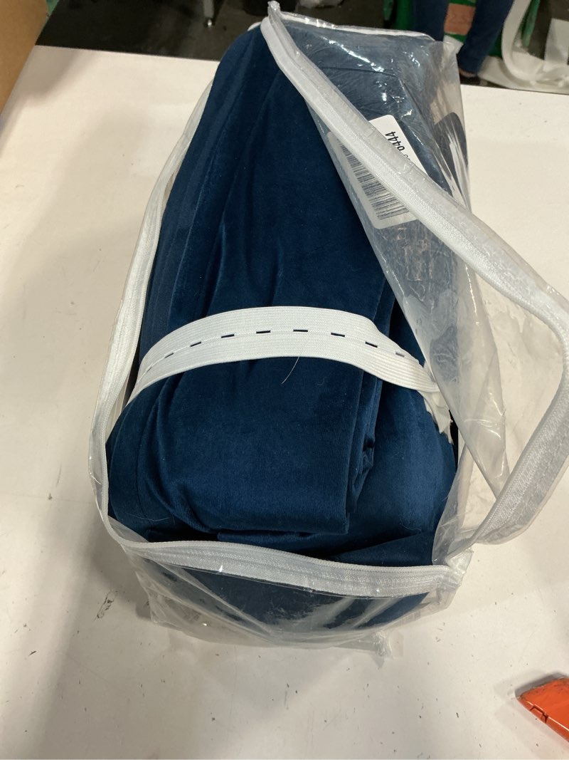 Condition photo showing Good Condition for Triple Pinch Pleated Navy Blue Velvet Curtains 108 inch Long Living Room Sliding Door Thermal Insulated Blackout Velvet Drapes Modern Costal Luxury Light Block Long Window Curtain Bedroom Royal Blue Navy Blue 40"W x 108"L (Pack of 2)