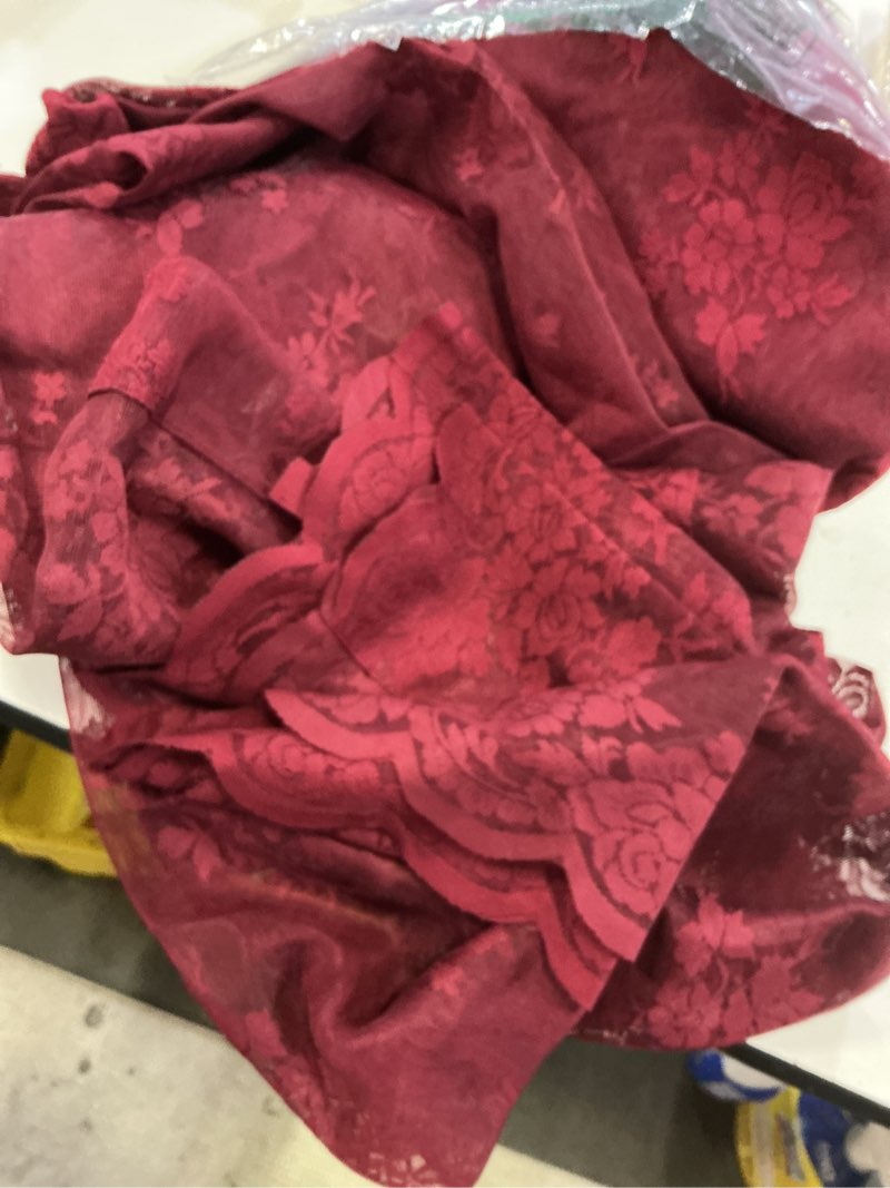 Condition photo showing Good Condition for kotile burgundy lace curtains 84 inches long 2 panels cottagecore floral maroon sheer curtains for living room, rod pocket light filtering & privacy vintage sheer window curtains 7ft, w42 x l84 inch burgundy 42"w x 84"l (pack of 2)