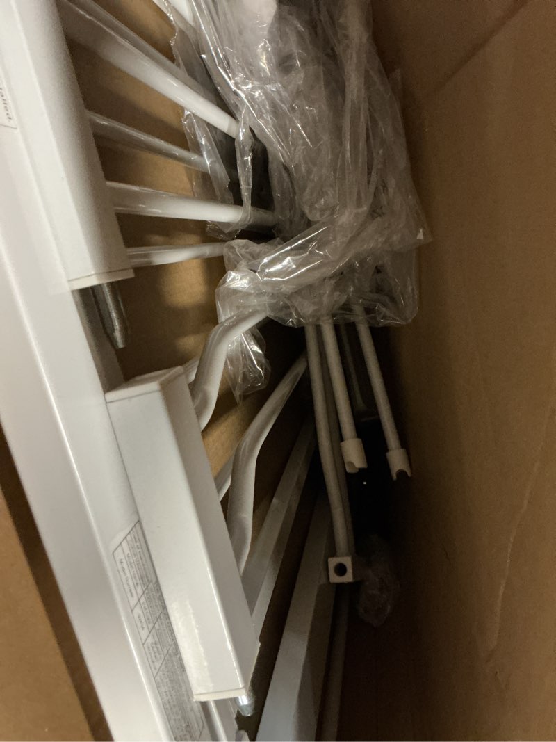Condition photo showing As Is for extra wide baby gate for doorways no drill 29.53"-53.1", 30" tall auto close press mounted baby safe gate for stairs, walk through dog gates for doorways, white 29.53"-52.75"w