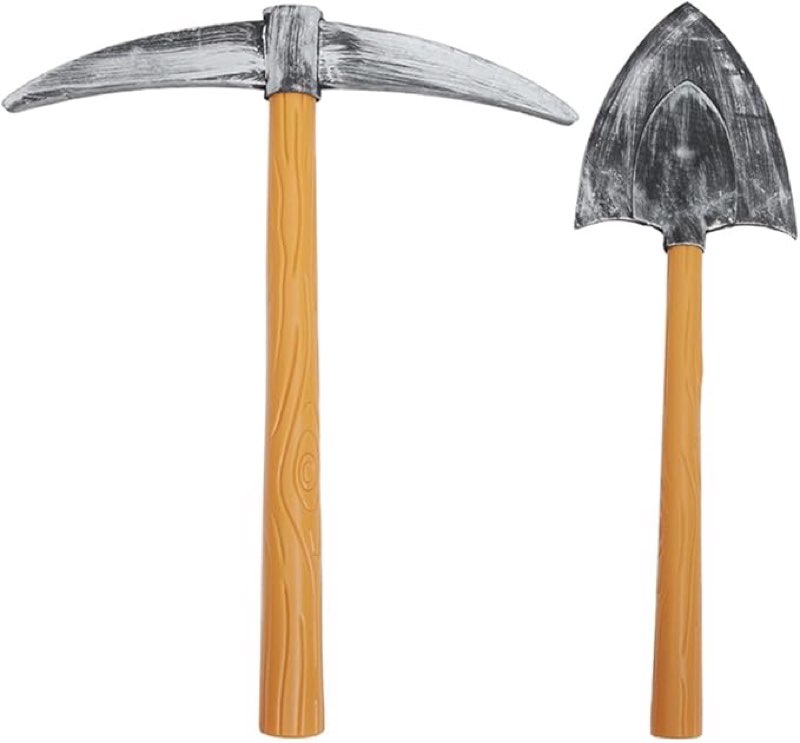 PRETYZOOM 2pcs Fake Pickaxe Fake Spade Model, Simulation Foam Pickaxe and Spade for Stage Performance, Halloween Dwarf Costume Prop