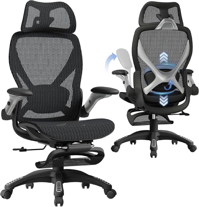 ergonomic mesh office chair with footrest, big and tall hone desk chair 