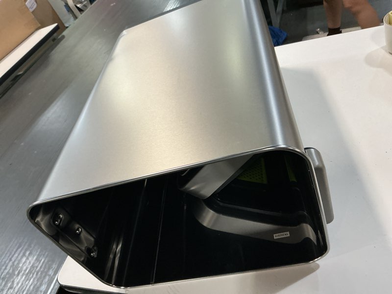 Condition photo showing As Is for eko deluxe mirage-t 50 liter / 13.2 gallon touchless rectangular motion sensor trash can, matte stainless steel finish deluxe 50l - stainless steel
