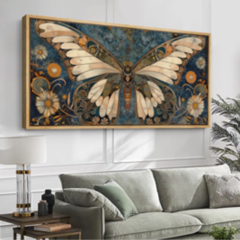 Butterfly Illusion Moody Vintage Modern Rustic Artwork - Extra Large Framed Wall Art Canvas Print