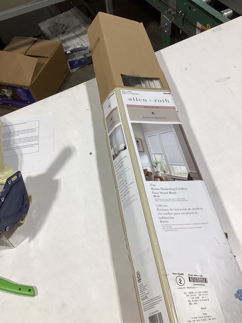 Condition photo showing Good Condition for 1k+ bought last week allen + roth Trim at Home 2-in Slat Width 35-in x 64-in Cordless White Faux Wood Room Darkening