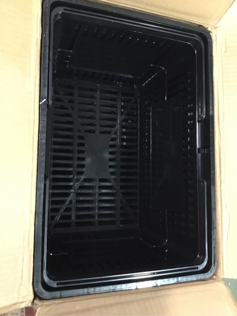 Condition photo showing Good Condition for 20 Pcs Bulk Shopping Baskets with Handles, 20 L Plastic Grocery Basket 16.9'' x 11.8'' x 9.1'' Portable Shopping Cart for Retail Stores Supermarket(Black)
