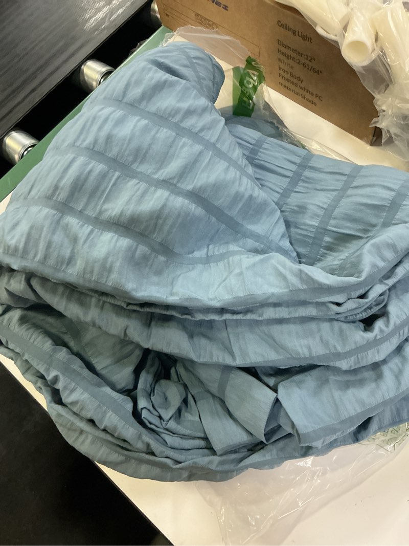 Condition photo showing Good Condition for avelom grayish blue duvet cover king(104 x 90 inches), 3 pieces (1 duvet cover, 2 pillow cases), seersucker striped soft washed microfiber textured duvet cover set with zipper closure, corner ties grayish blue king(104''x90'')