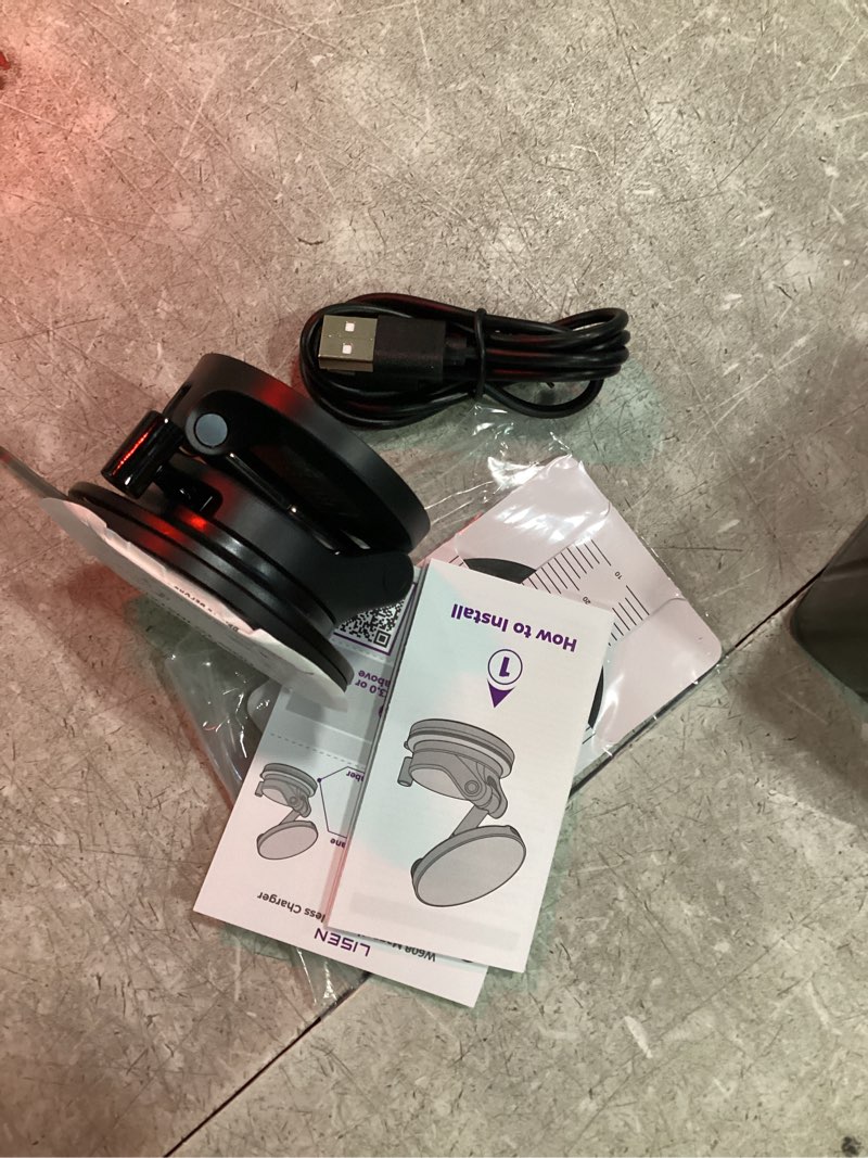 Condition photo showing As Is for lisen for 15w magsafe car mount charger, magnetic phone holders for your car, magnetic wireless car charger, suction phone mount for car accessories for iphone 17 pro max 16 15 14 13 12, pads & mats black