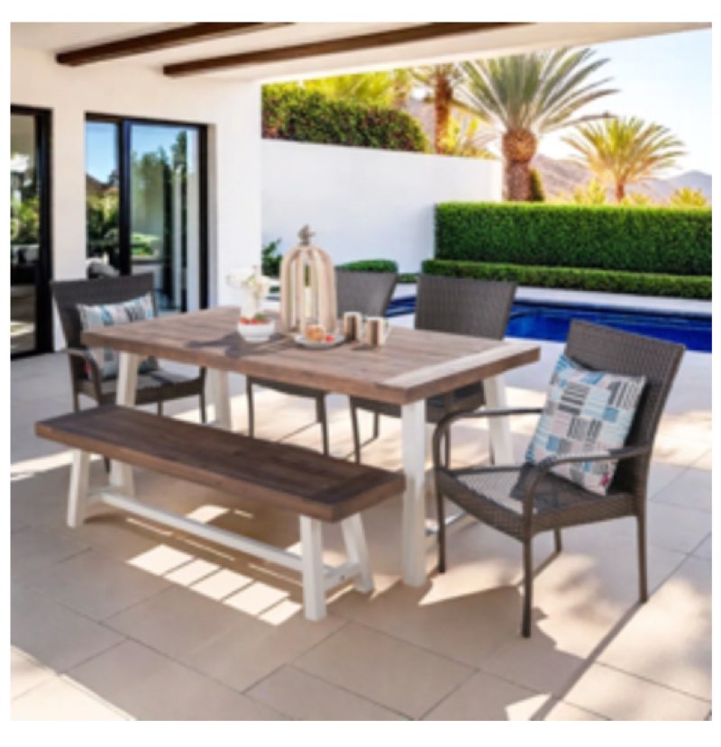 (Incomplete dining table only) Nungesser 6 - Person Acacia Wicker Patio Dining Set with Rectangular Table