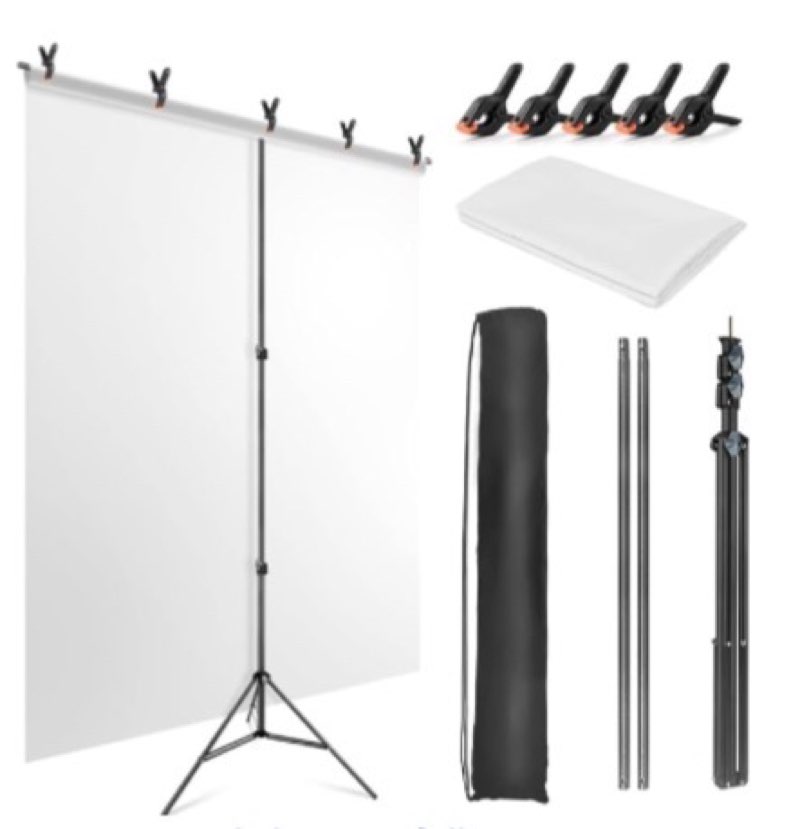 White Backdrop with Stand for Photoshoot, 5X6.5ft White Photo Backdrop with T Shape Background Backd